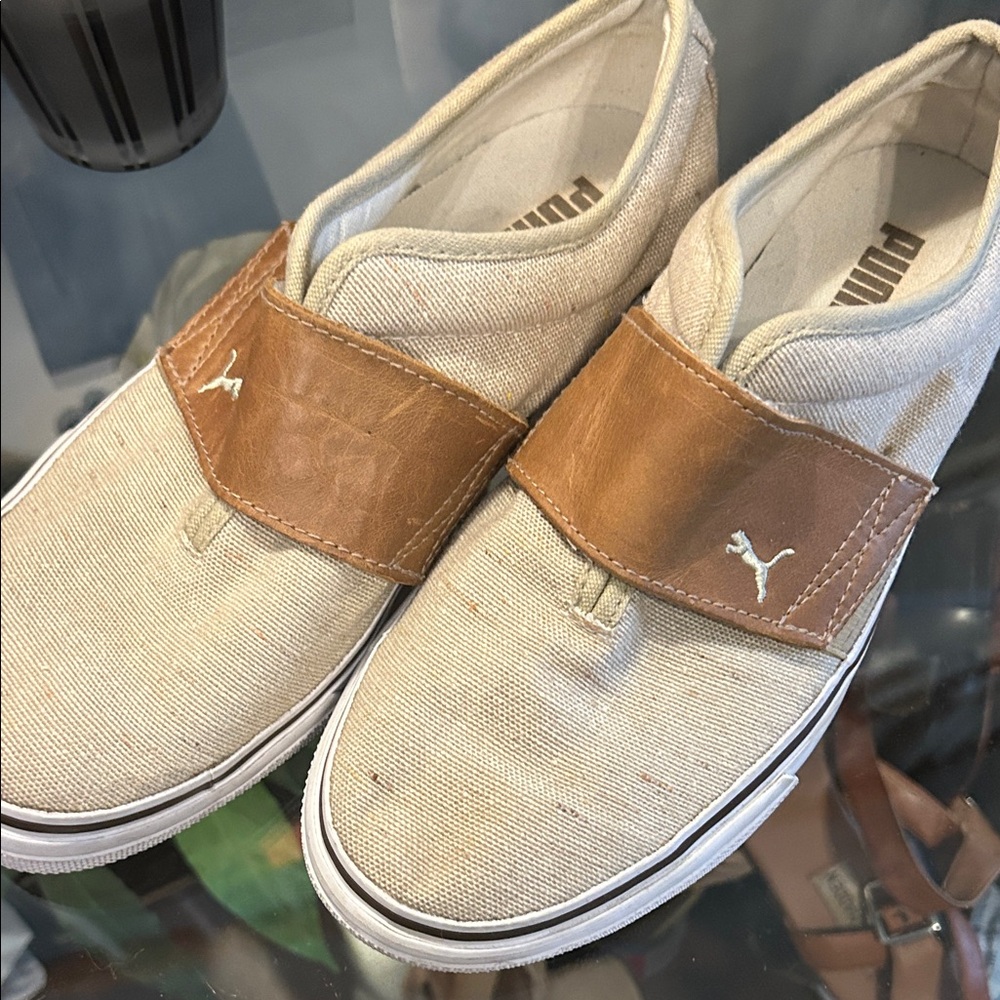 PUMA Men's Cream and Brown Slip-On Sneakers